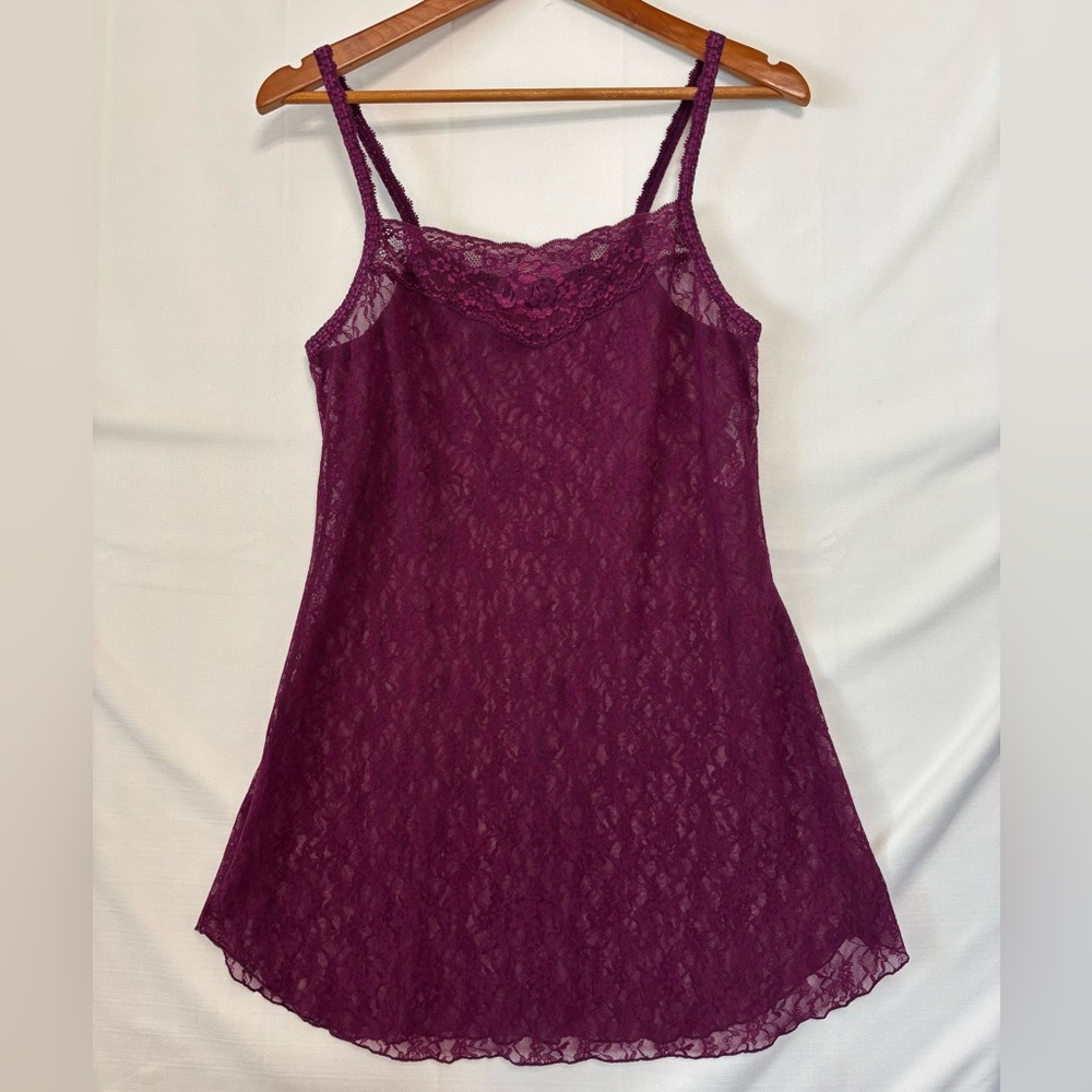 HANKY PANKY Burgundy Lace Chemise Size Medium